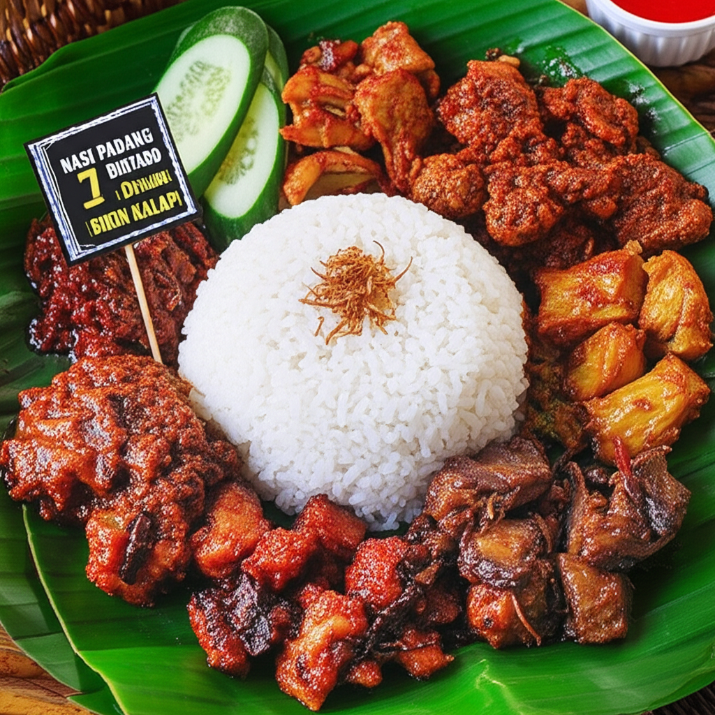 Generate an eye-catching, high-quality featured image prompt for a blog post about: Nasi Padang Bint